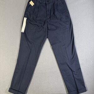 Structure Men's Pleated Front‎ Relaxed Fit Navy Blue Dress Pants W33 L34 NEW